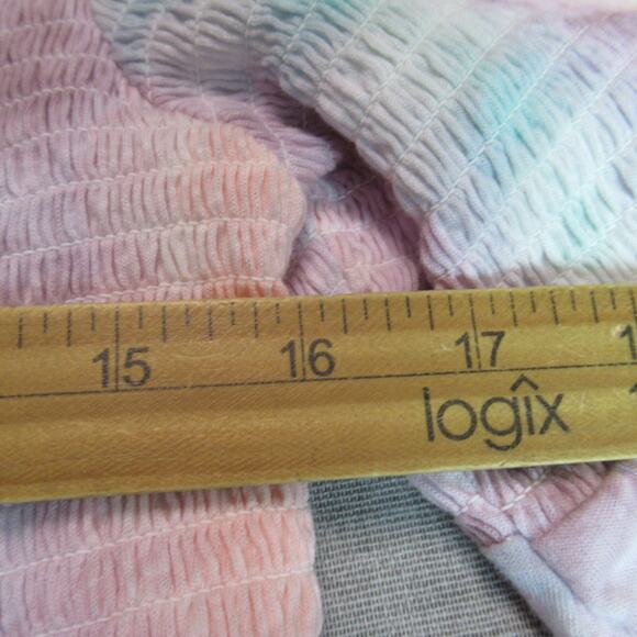 Torrid Top Womens 2 Multicolor Tie Dye Smocked Cold Shoulder Babydoll Hippie NWT - Picture 6 of 8